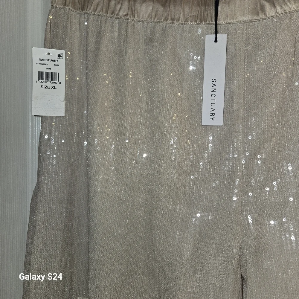 Sanctuary Cream Wide Leg Sequence Cargo Pants Size: XL - Picture 8 of 9